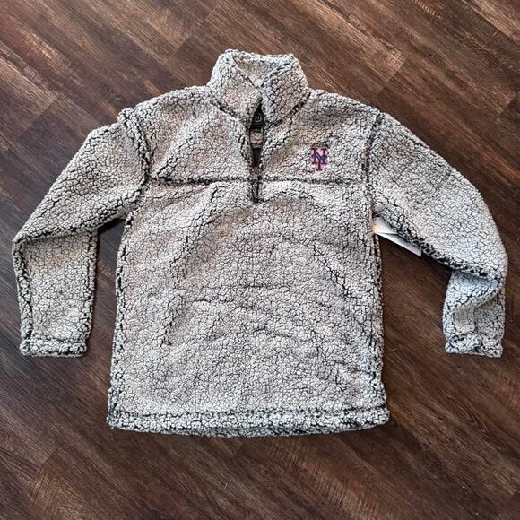 Grey New York Mets Sherpa quarter zip sweatshirt boxer craft NWT Small MLB - Picture 1 of 4